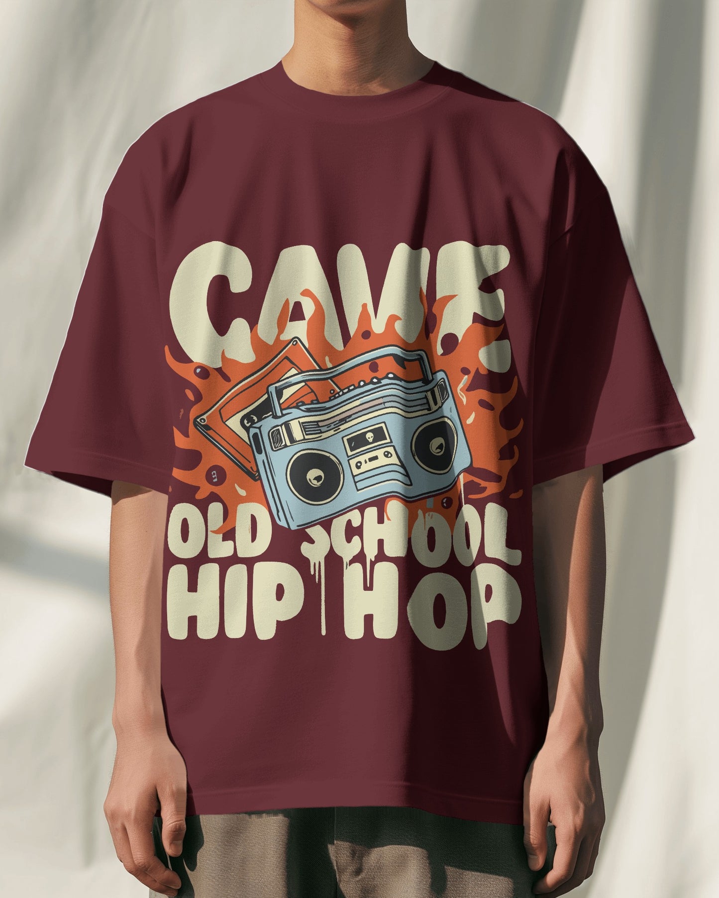 CAVE Old School Hip Hop Oversized T-Shirt – Retro Boombox Graphic Tee for Men & Women