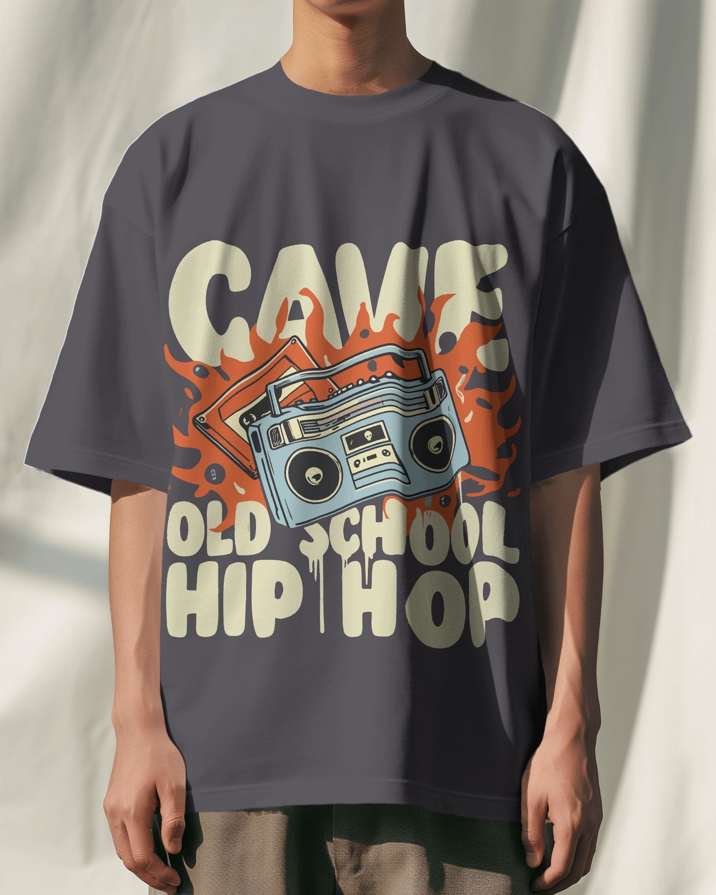 CAVE Old School Hip Hop Oversized T-Shirt – Retro Boombox Graphic Tee for Men & Women