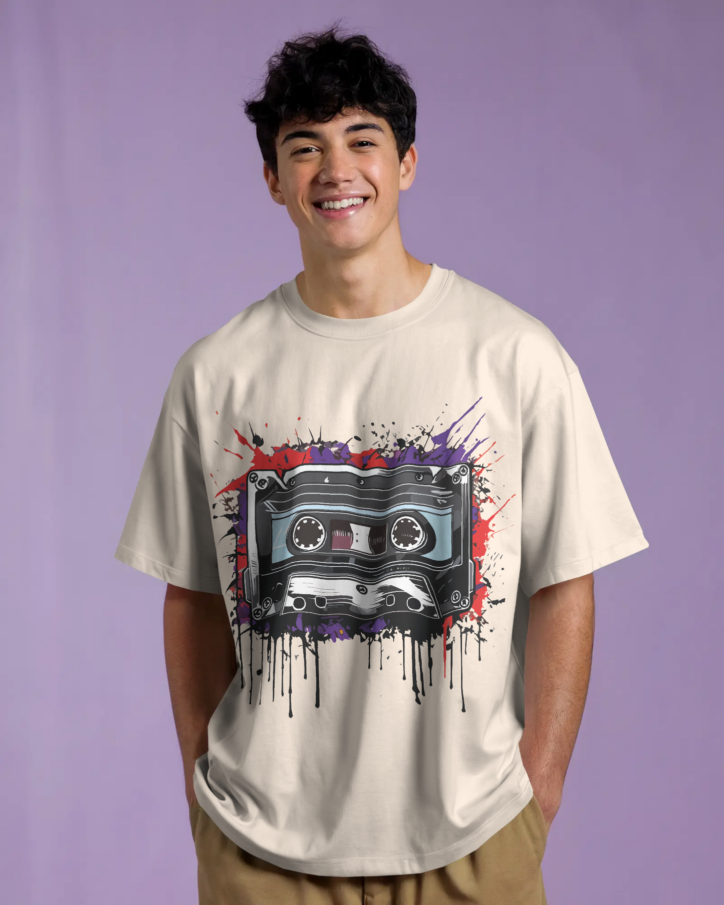 "Retro Vibes" Cassette Tape Oversized T-Shirt – Vintage Music Style Unisex Tee