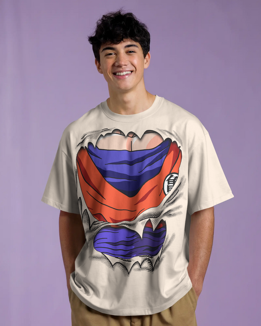 Dragon Ball Z Goku 3D Ripped Chest T-Shirt – Kame Symbol Anime Tee (Oversized Fit)