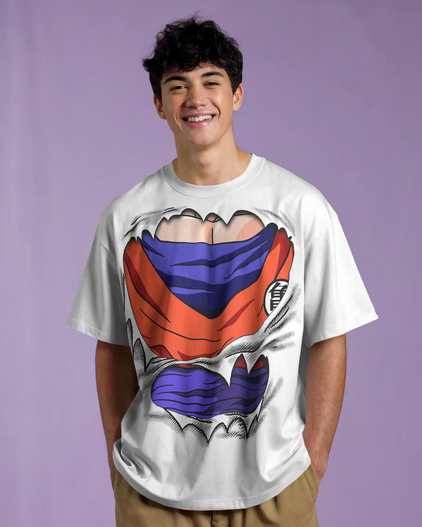 Dragon Ball Z Goku 3D Ripped Chest T-Shirt – Kame Symbol Anime Tee (Oversized Fit)